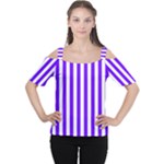Vertical Stripes - White and Indigo Violet Women s Cutout Shoulder Tee