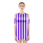 Vertical Stripes - White and Indigo Violet Women s Cutout Shoulder Dress