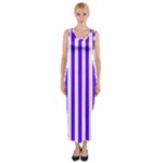 Vertical Stripes - White and Indigo Violet Fitted Maxi Dress