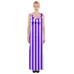 Vertical Stripes - White and Indigo Violet Maxi Thigh Split Dress