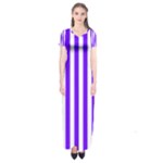 Vertical Stripes - White and Indigo Violet Short Sleeve Maxi Dress