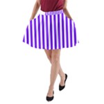 Vertical Stripes - White and Indigo Violet A-Line Pocket Skirt
