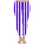 Vertical Stripes - White and Indigo Violet Winter Leggings