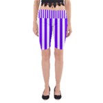 Vertical Stripes - White and Indigo Violet Yoga Cropped Leggings
