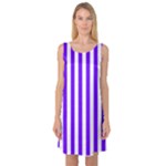 Vertical Stripes - White and Indigo Violet Sleeveless Satin Nightdress