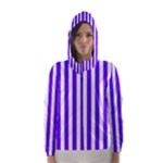 Vertical Stripes - White and Indigo Violet Hooded Wind Breaker (Women)
