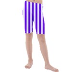 Vertical Stripes - White and Indigo Violet Kid s Mid Length Swim Shorts