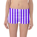 Vertical Stripes - White and Indigo Violet Boyleg Bikini Bottoms