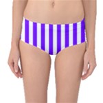 Vertical Stripes - White and Indigo Violet Mid-Waist Bikini Bottoms