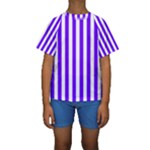 Vertical Stripes - White and Indigo Violet Kid s Short Sleeve Swimwear