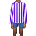 Vertical Stripes - White and Indigo Violet Kid s Long Sleeve Swimwear