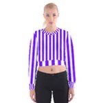 Vertical Stripes - White and Indigo Violet Women s Cropped Sweatshirt