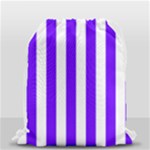Vertical Stripes - White and Indigo Violet Drawstring Bag (Small)