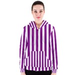 Vertical Stripes - White and Purple Violet Women s Zipper Hoodie