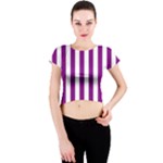 Vertical Stripes - White and Purple Violet Crew Neck Crop Top