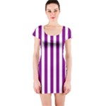 Vertical Stripes - White and Purple Violet Short Sleeve Bodycon Dress