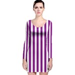 Vertical Stripes - White and Purple Violet Long Sleeve Velvet Bodycon Dress