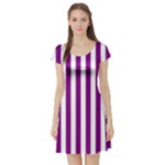 Vertical Stripes - White and Purple Violet Short Sleeve Skater Dress