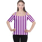 Vertical Stripes - White and Purple Violet Women s Cutout Shoulder Tee