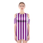 Vertical Stripes - White and Purple Violet Women s Cutout Shoulder Dress