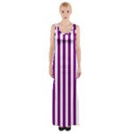 Vertical Stripes - White and Purple Violet Maxi Thigh Split Dress