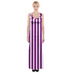 Vertical Stripes - White and Purple Violet Maxi Thigh Split Dress