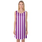 Vertical Stripes - White and Purple Violet Sleeveless Satin Nightdress