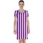 Vertical Stripes - White and Purple Violet Short Sleeve Nightdress