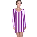 Vertical Stripes - White and Purple Violet Long Sleeve Nightdress