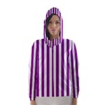 Vertical Stripes - White and Purple Violet Hooded Wind Breaker (Women)