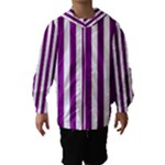Vertical Stripes - White and Purple Violet Hooded Wind Breaker (Kids)