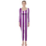 Vertical Stripes - White and Purple Violet Long Sleeve Catsuit