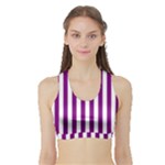 Vertical Stripes - White and Purple Violet Women s Sports Bra with Border