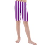 Vertical Stripes - White and Purple Violet Kid s Mid Length Swim Shorts