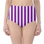 Vertical Stripes - White and Purple Violet High-Waist Bikini Bottoms