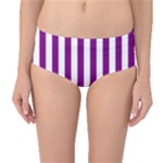 Vertical Stripes - White and Purple Violet Mid-Waist Bikini Bottoms