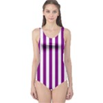 Vertical Stripes - White and Purple Violet One Piece Swimsuit