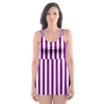 Vertical Stripes - White and Purple Violet Skater Dress Swimsuit