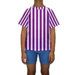 Vertical Stripes - White and Purple Violet Kid s Short Sleeve Swimwear