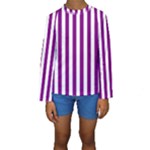Vertical Stripes - White and Purple Violet Kid s Long Sleeve Swimwear