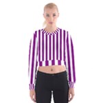 Vertical Stripes - White and Purple Violet Women s Cropped Sweatshirt