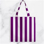 Vertical Stripes - White and Purple Violet Zipper Grocery Tote Bag