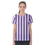 Vertical Stripes - White and Dark Lavender Violet Women s Cotton Tee
