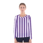 Vertical Stripes - White and Dark Lavender Violet Women s Long Sleeve T-shirt