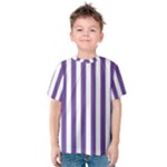 Vertical Stripes - White and Dark Lavender Violet Kid s Cotton Tee