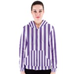 Vertical Stripes - White and Dark Lavender Violet Women s Zipper Hoodie