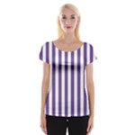 Vertical Stripes - White and Dark Lavender Violet Women s Cap Sleeve Top