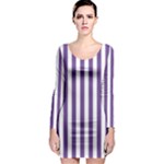 Vertical Stripes - White and Dark Lavender Violet Long Sleeve Bodycon Dress