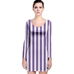 Vertical Stripes - White and Dark Lavender Violet Long Sleeve Velvet Bodycon Dress