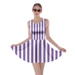 Vertical Stripes - White and Dark Lavender Violet Skater Dress